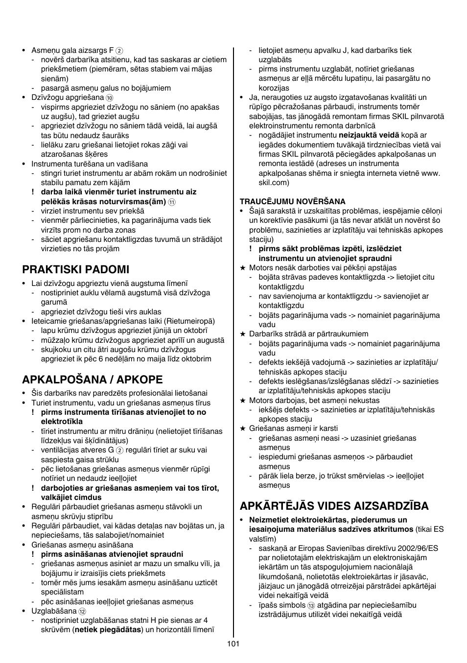 Praktiski padomi, Apkalpošana / apkope, Apkārtējās vides aizsardzība | Skil 0745 RT User Manual | Page 101 / 124