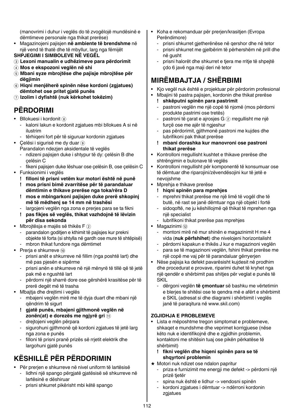 Përdorimi, Këshillë për përdorimin, Mirëmbajtja / shërbimi | Skil 0745 RT User Manual | Page 112 / 124