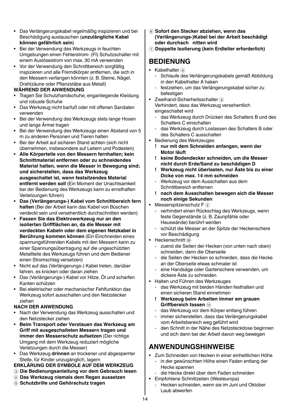 Bedienung, Anwendungshinweise | Skil 0745 RT User Manual | Page 14 / 124