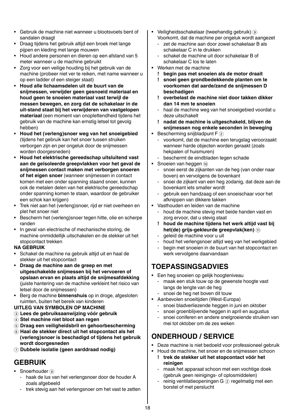 Gebruik, Toepassingsadvies, Onderhoud / service | Skil 0745 RT User Manual | Page 18 / 124