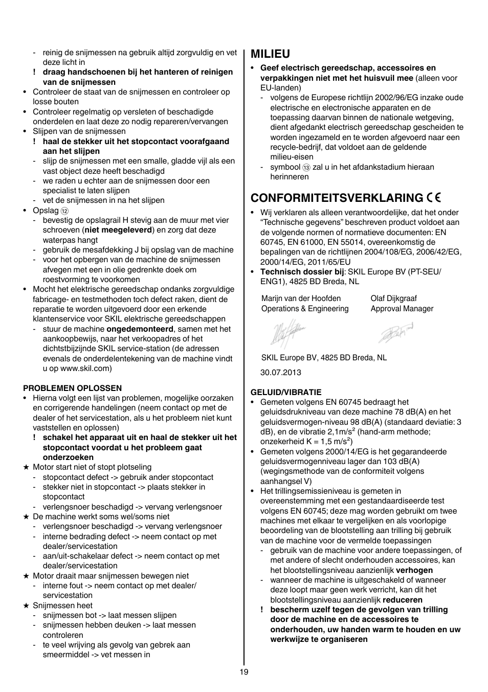 Milieu, Conformiteitsverklaring | Skil 0745 RT User Manual | Page 19 / 124
