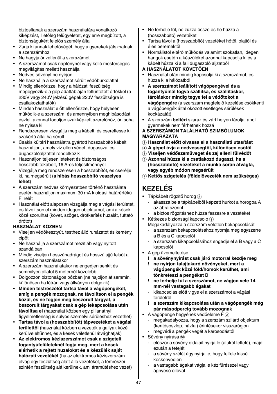 Kezelés | Skil 0745 RT User Manual | Page 47 / 124