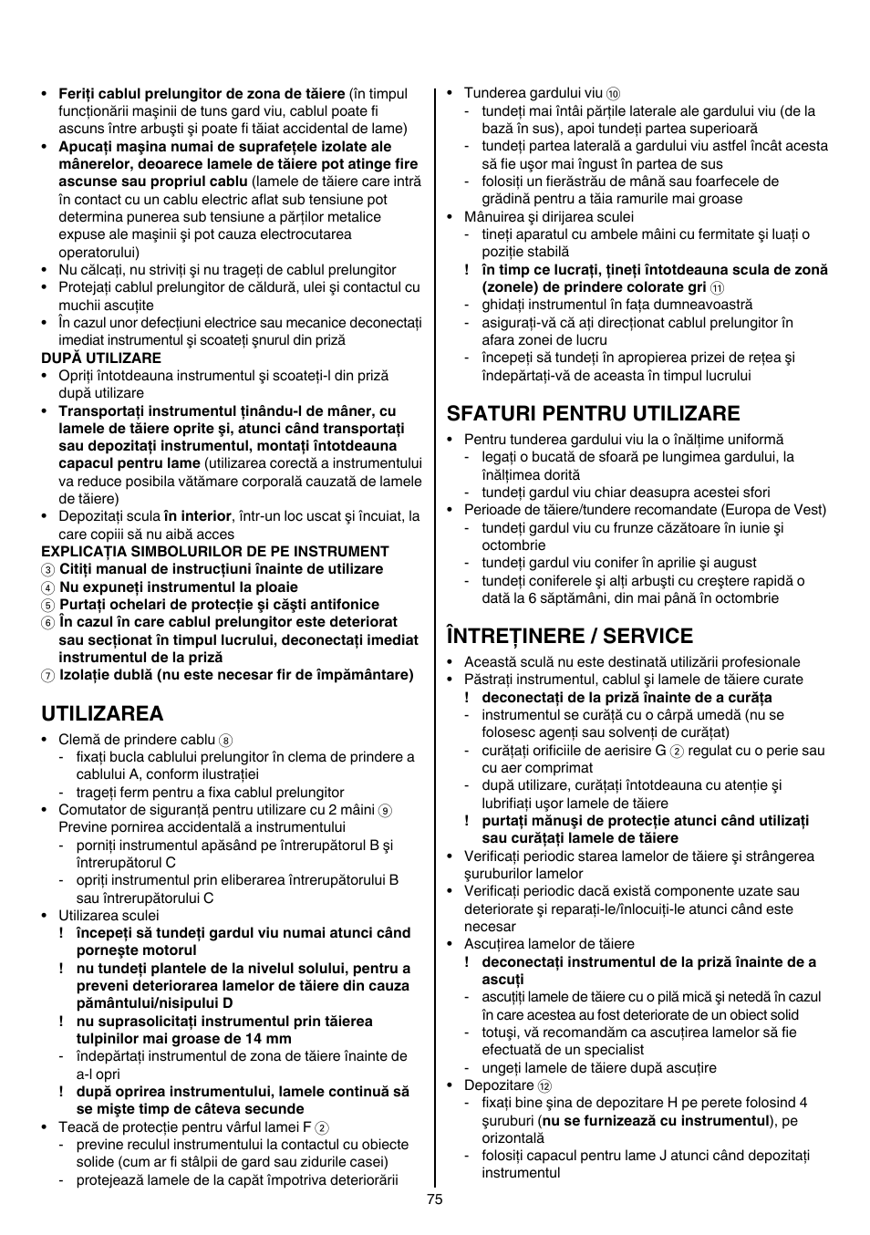Utilizarea, Sfaturi pentru utilizare, Întreţinere / service | Skil 0745 RT User Manual | Page 75 / 124