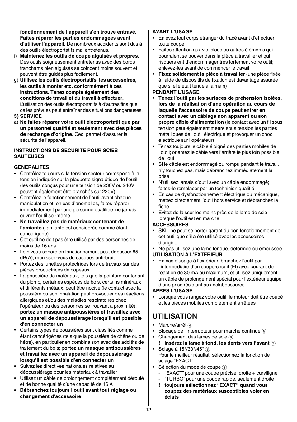 Utilisation | Skil 4381 AA User Manual | Page 12 / 108