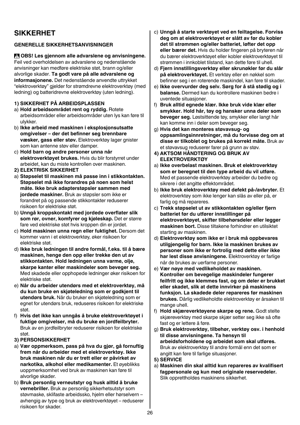 Sikkerhet | Skil 4381 AA User Manual | Page 26 / 108