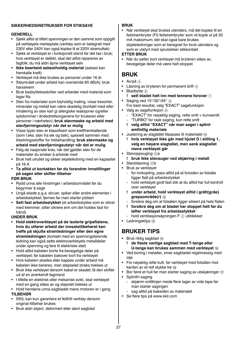 Bruk, Bruker tips | Skil 4381 AA User Manual | Page 27 / 108