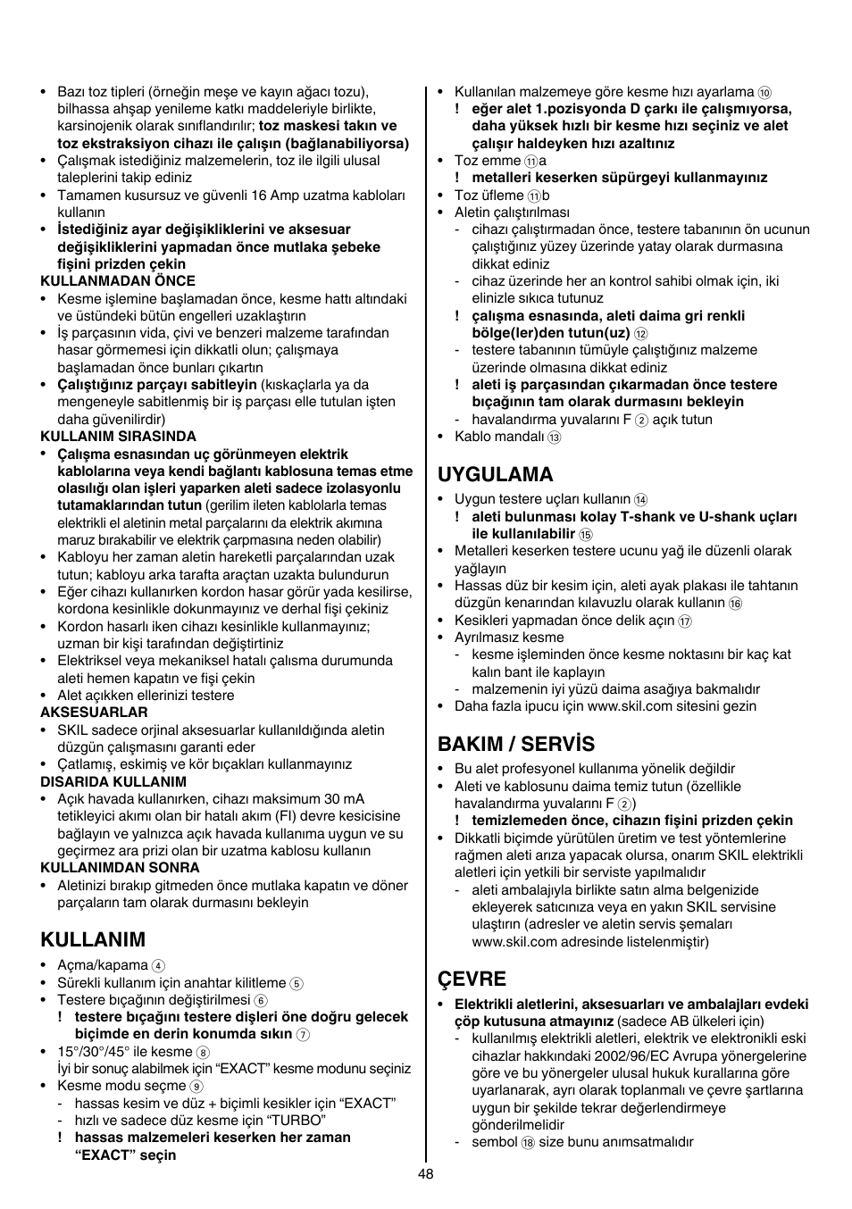 Kullanim, Uygulama, Bakim / servis | Çevre | Skil 4381 AA User Manual | Page 48 / 108