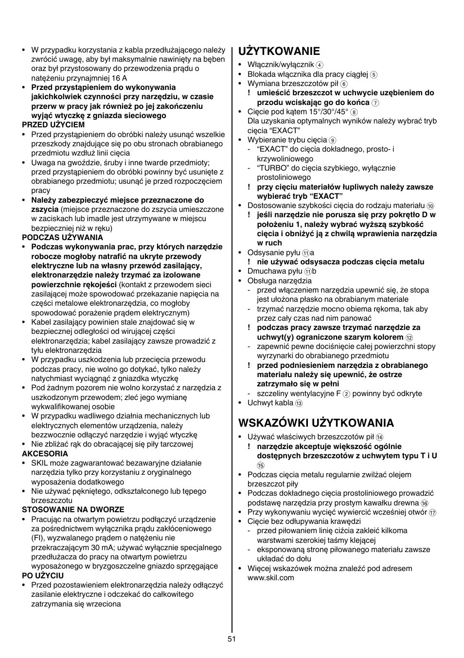 Użytkowanie, Wskazówki użytkowania | Skil 4381 AA User Manual | Page 51 / 108