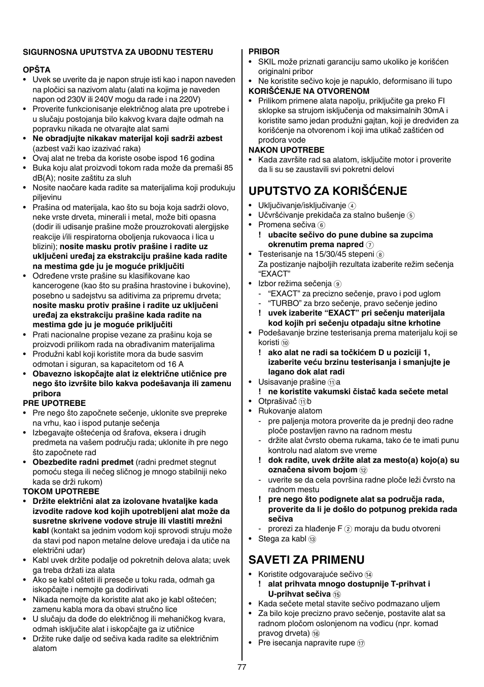 Uputstvo za korišćenje, Saveti za primenu | Skil 4381 AA User Manual | Page 77 / 108