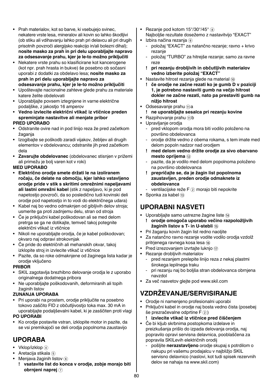 Uporaba, Uporabni nasveti, Vzdrževanje/servisiranje | Skil 4381 AA User Manual | Page 80 / 108