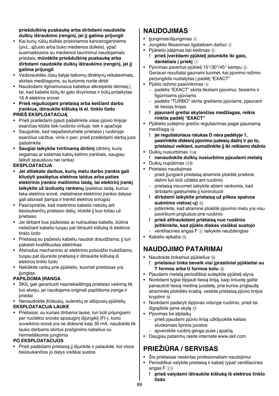 Naudojimas, Naudojimo patarimai, Priežiūra / servisas | Skil 4381 AA User Manual | Page 89 / 108