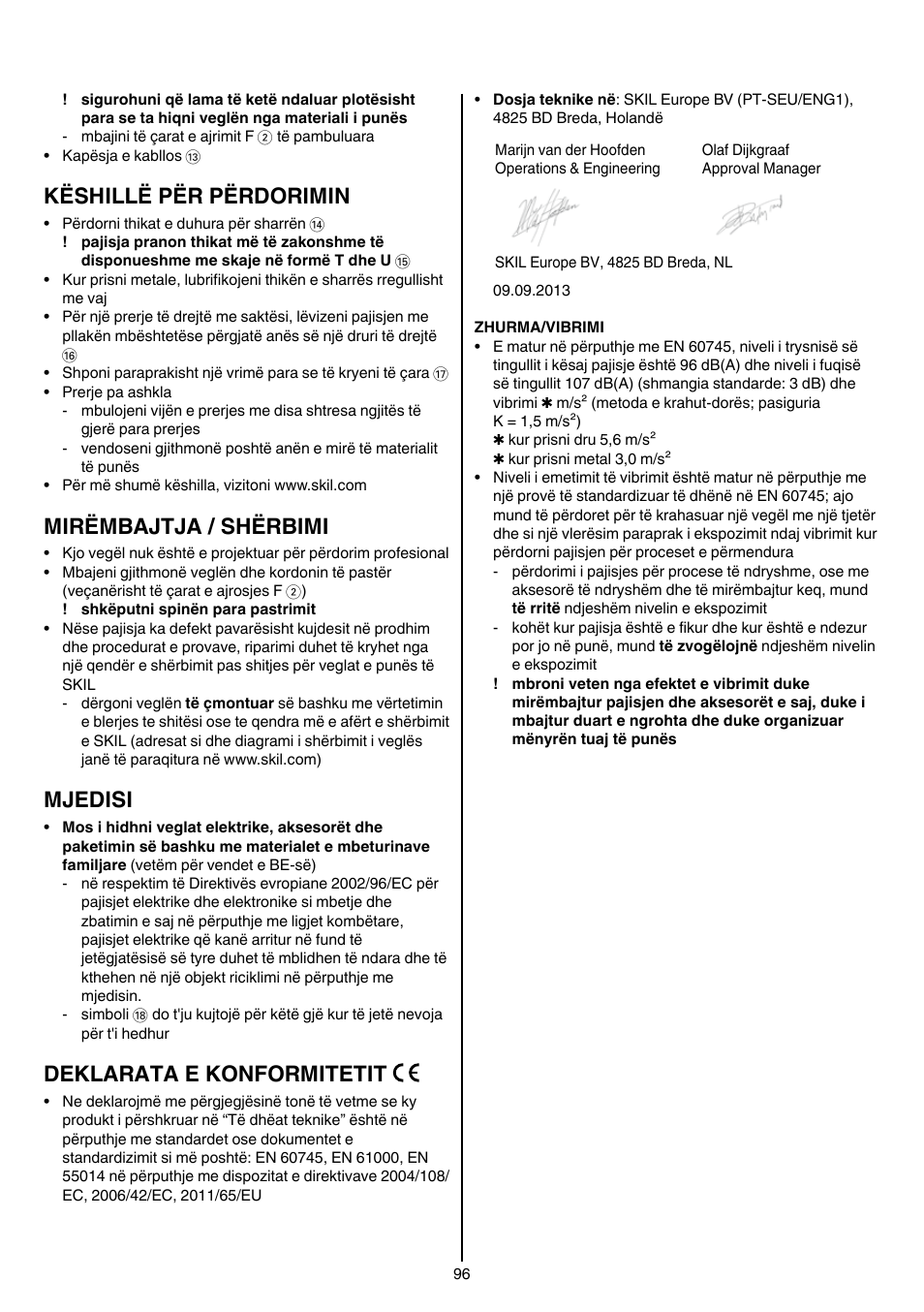 Këshillë për përdorimin, Mirëmbajtja / shërbimi, Mjedisi | Deklarata e konformitetit | Skil 4381 AA User Manual | Page 96 / 108