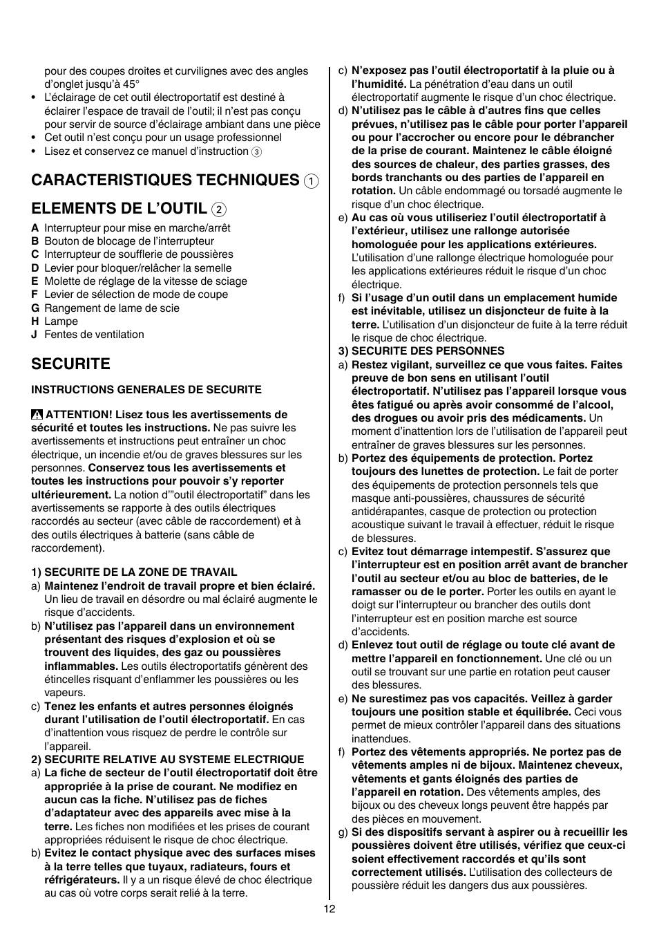 Securite | Skil 4581 CA User Manual | Page 12 / 116