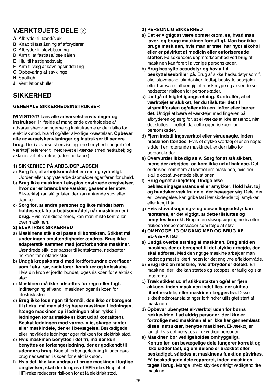 Værktøjets dele 2, Sikkerhed | Skil 4581 CA User Manual | Page 25 / 116