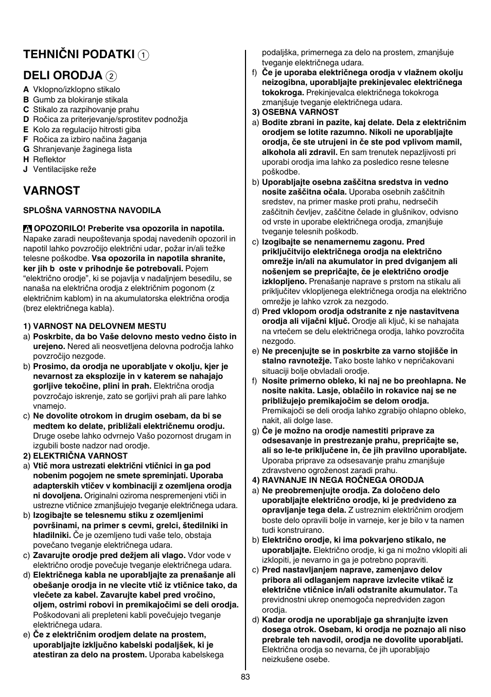 Tehnični podatki 1 deli orodja 2, Varnost | Skil 4581 CA User Manual | Page 83 / 116