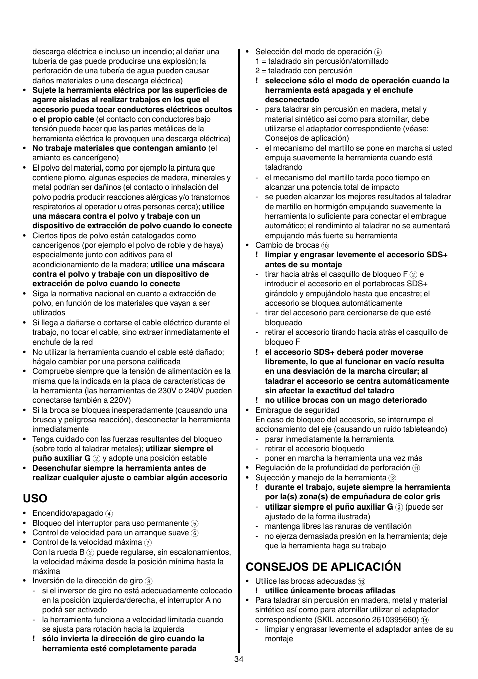 Consejos de aplicación | Skil 1735 AA User Manual | Page 34 / 116