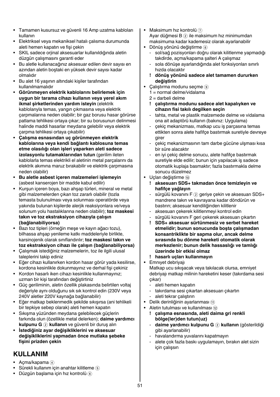 Kullanim | Skil 1735 AA User Manual | Page 51 / 116