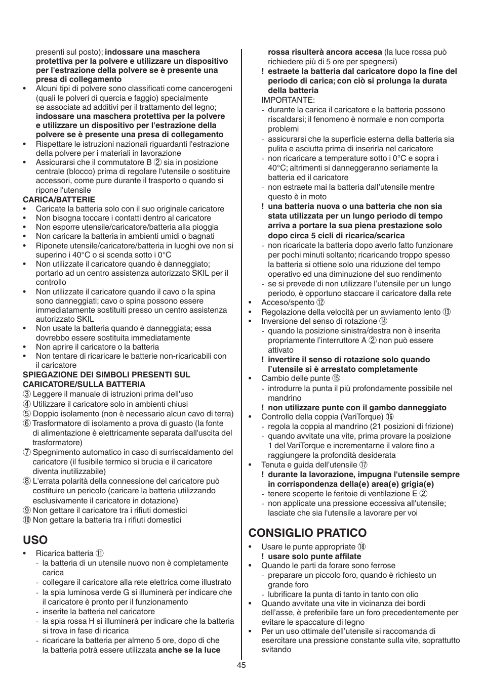 Consiglio pratico | Skil 2016 AA User Manual | Page 45 / 128