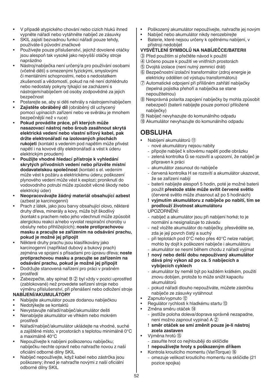 Obsluha | Skil 2016 AA User Manual | Page 52 / 128