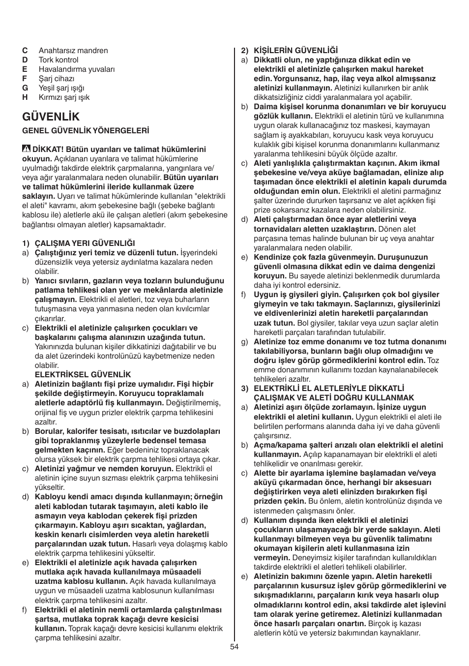 Güvenlik | Skil 2016 AA User Manual | Page 54 / 128