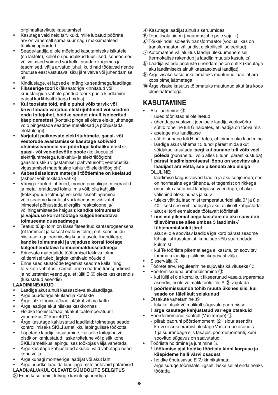 Kasutamine | Skil 2016 AA User Manual | Page 98 / 128