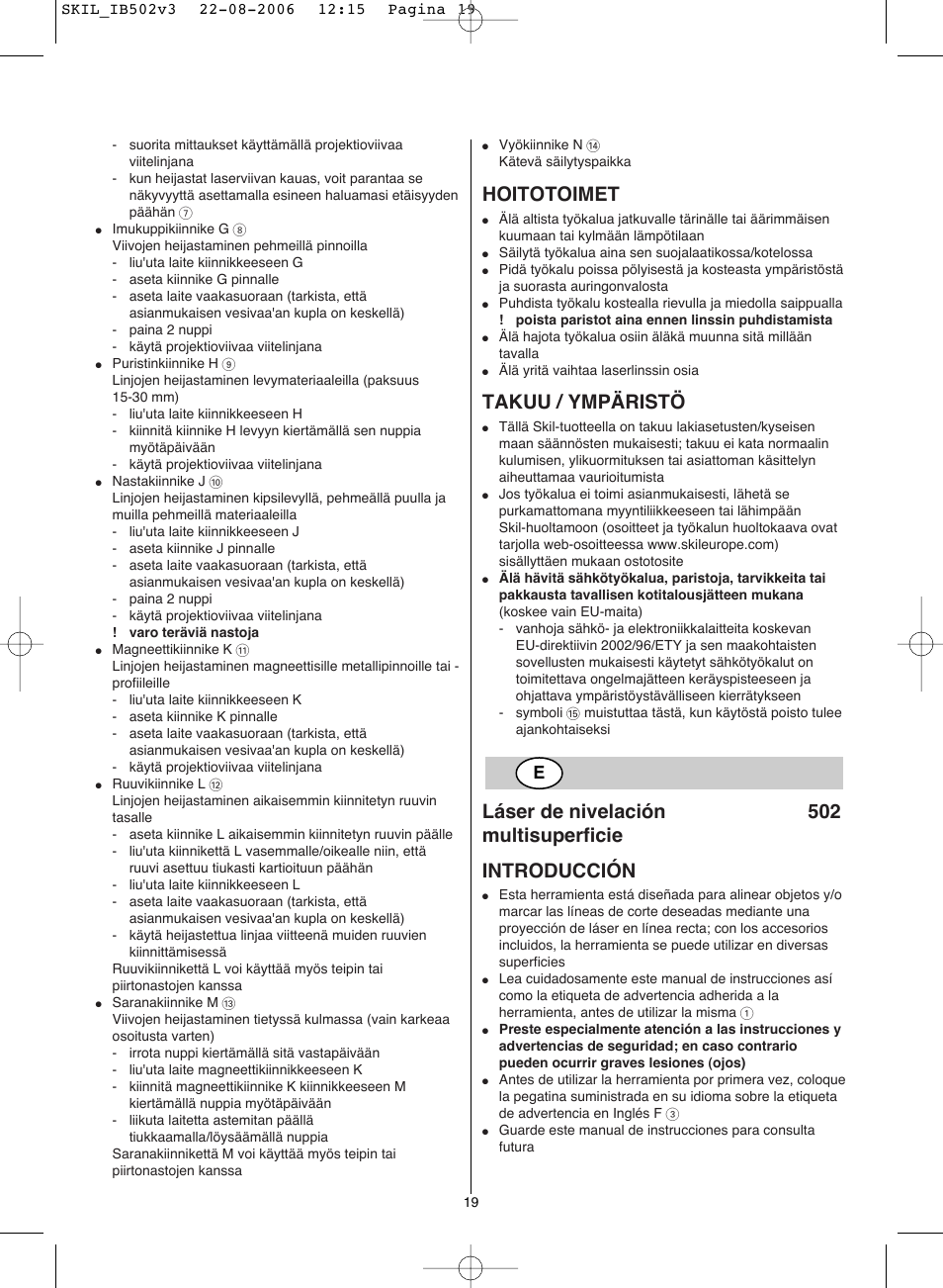 Hoitotoimet, Takuu / ympäristö | Skil 0502 AA User Manual | Page 19 / 52