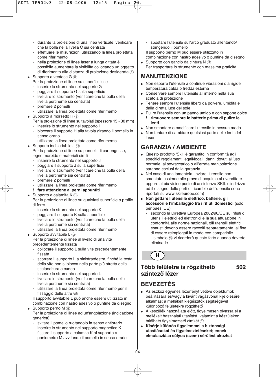 Manutenzione, Garanzia / ambiente | Skil 0502 AA User Manual | Page 24 / 52
