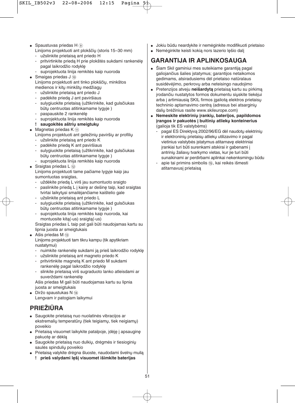 Prieîiìra, Garantija ir aplinkosauga | Skil 0502 AA User Manual | Page 51 / 52
