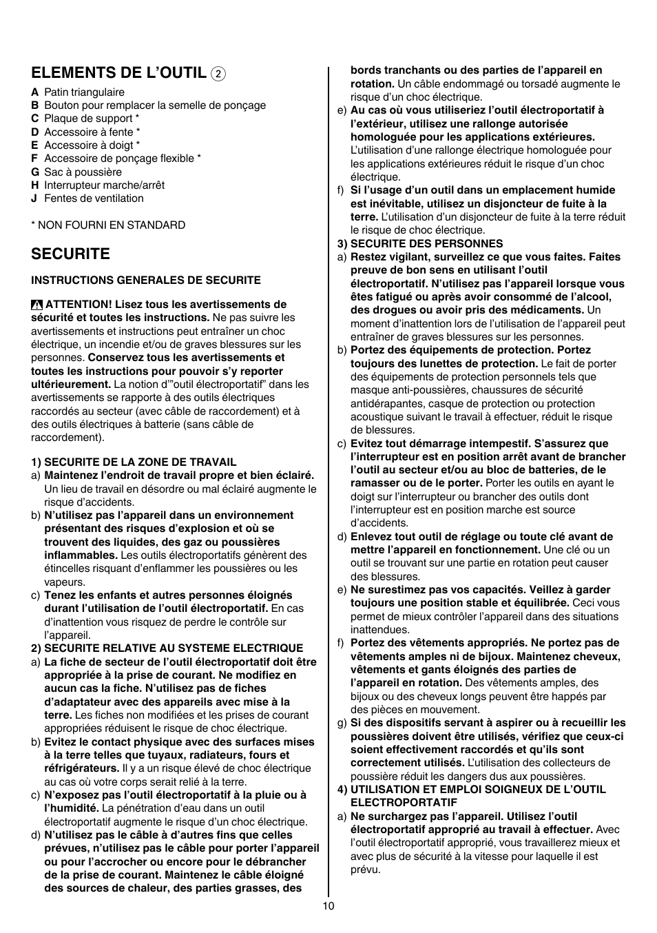 Elements de l’outil 2, Securite | Skil 7207 AK (Octo) User Manual | Page 10 / 112