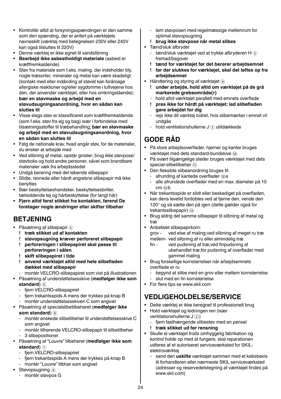 Betjening, Gode råd, Vedligeholdelse/service | Skil 7207 AK (Octo) User Manual | Page 24 / 112