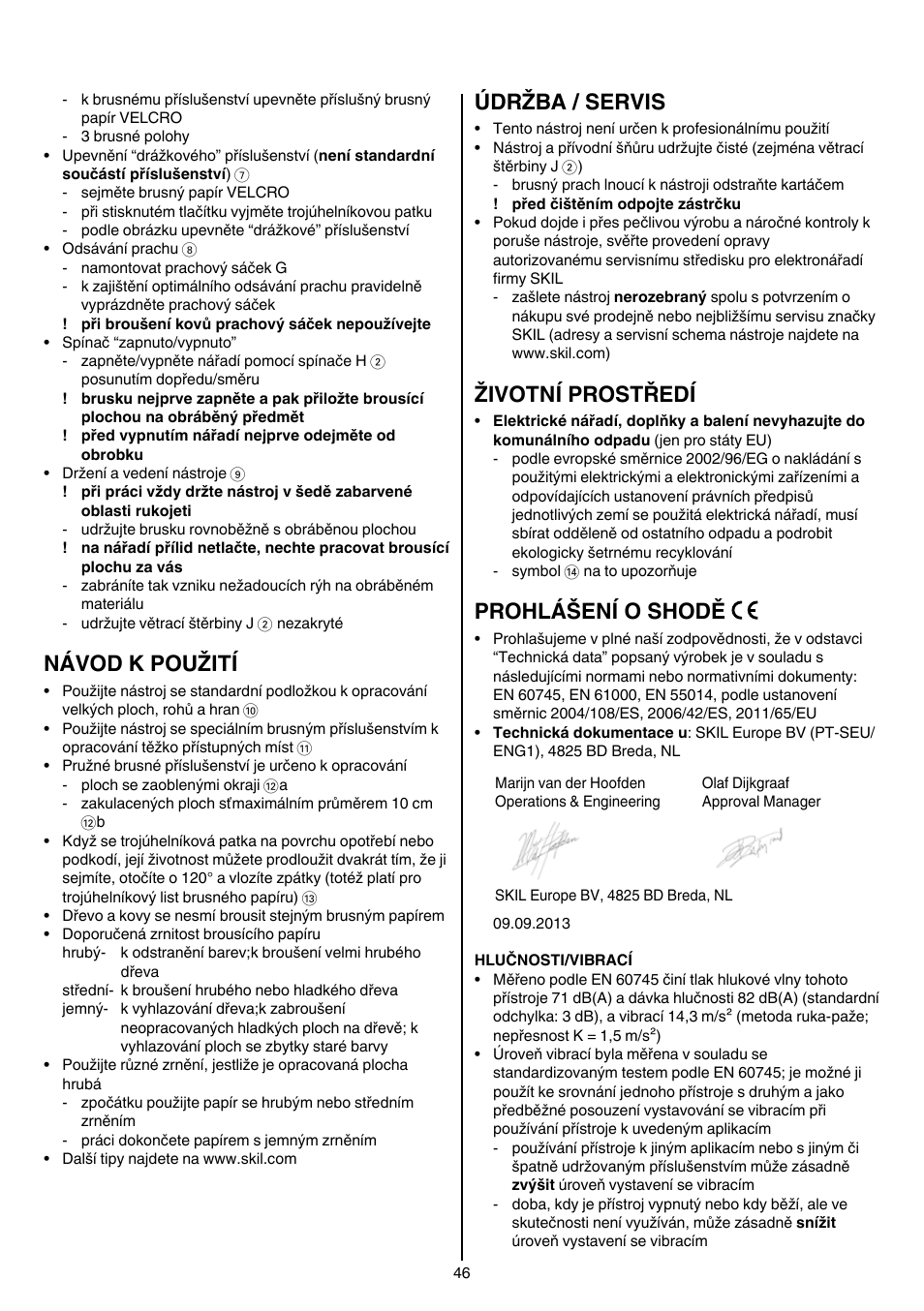 Návod k použití, Údržba / servis, Životní prostředí | Prohlášení o shodě | Skil 7207 AK (Octo) User Manual | Page 46 / 112