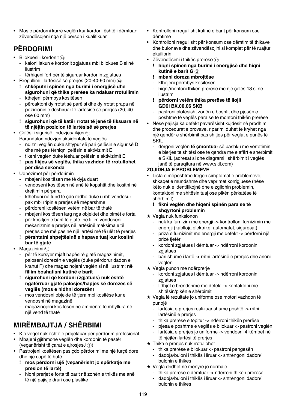 Përdorimi, Mirëmbajtja / shërbimi | Skil 0705 RA User Manual | Page 119 / 132