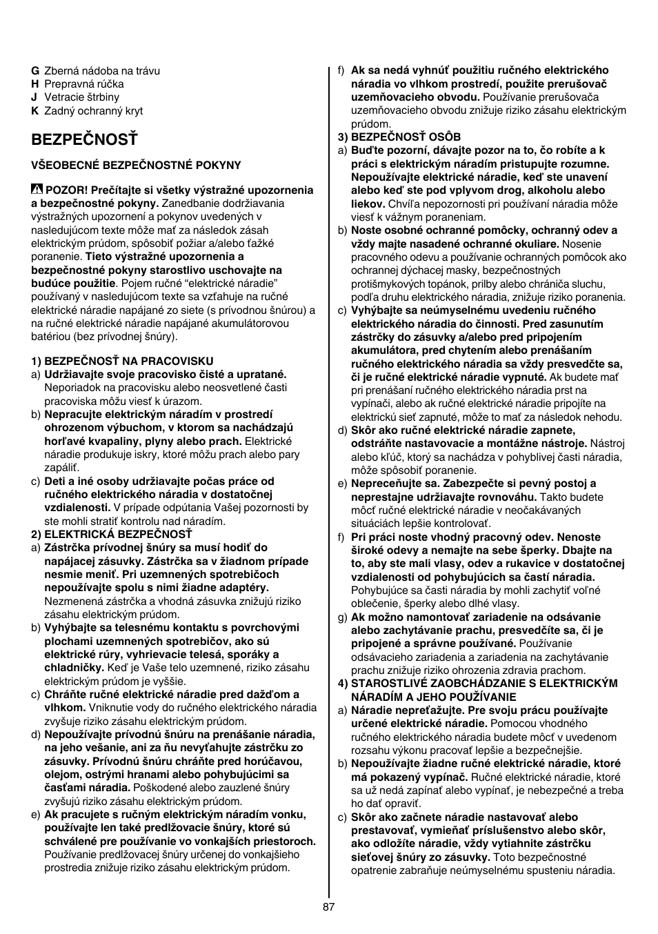 Bezpečnosť | Skil 0705 RA User Manual | Page 87 / 132