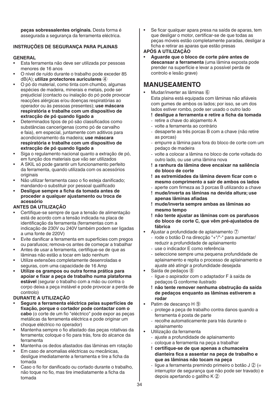 Manuseamento | Skil 1550 AA User Manual | Page 34 / 108