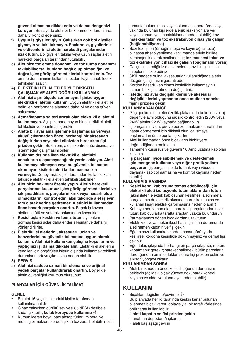 Kullanim | Skil 1550 AA User Manual | Page 46 / 108