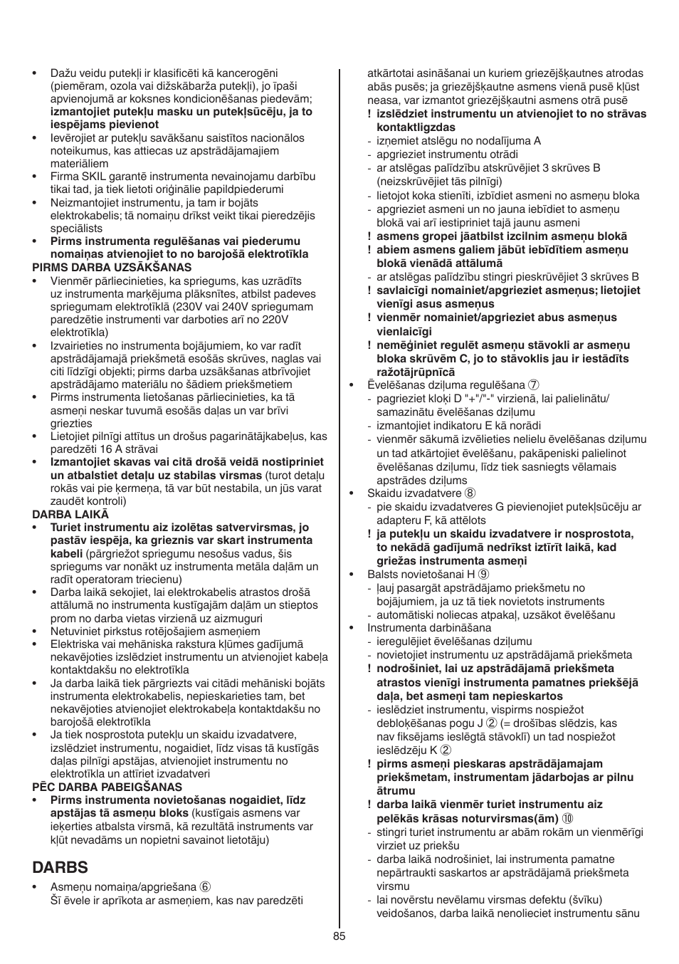 Darbs | Skil 1550 AA User Manual | Page 85 / 108
