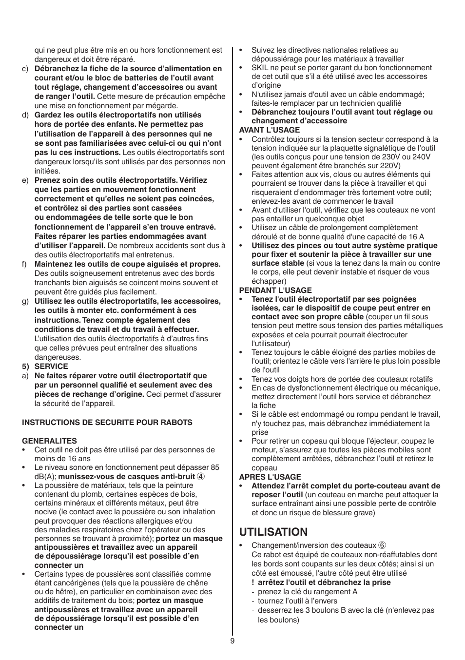 Utilisation | Skil 1550 AA User Manual | Page 9 / 108