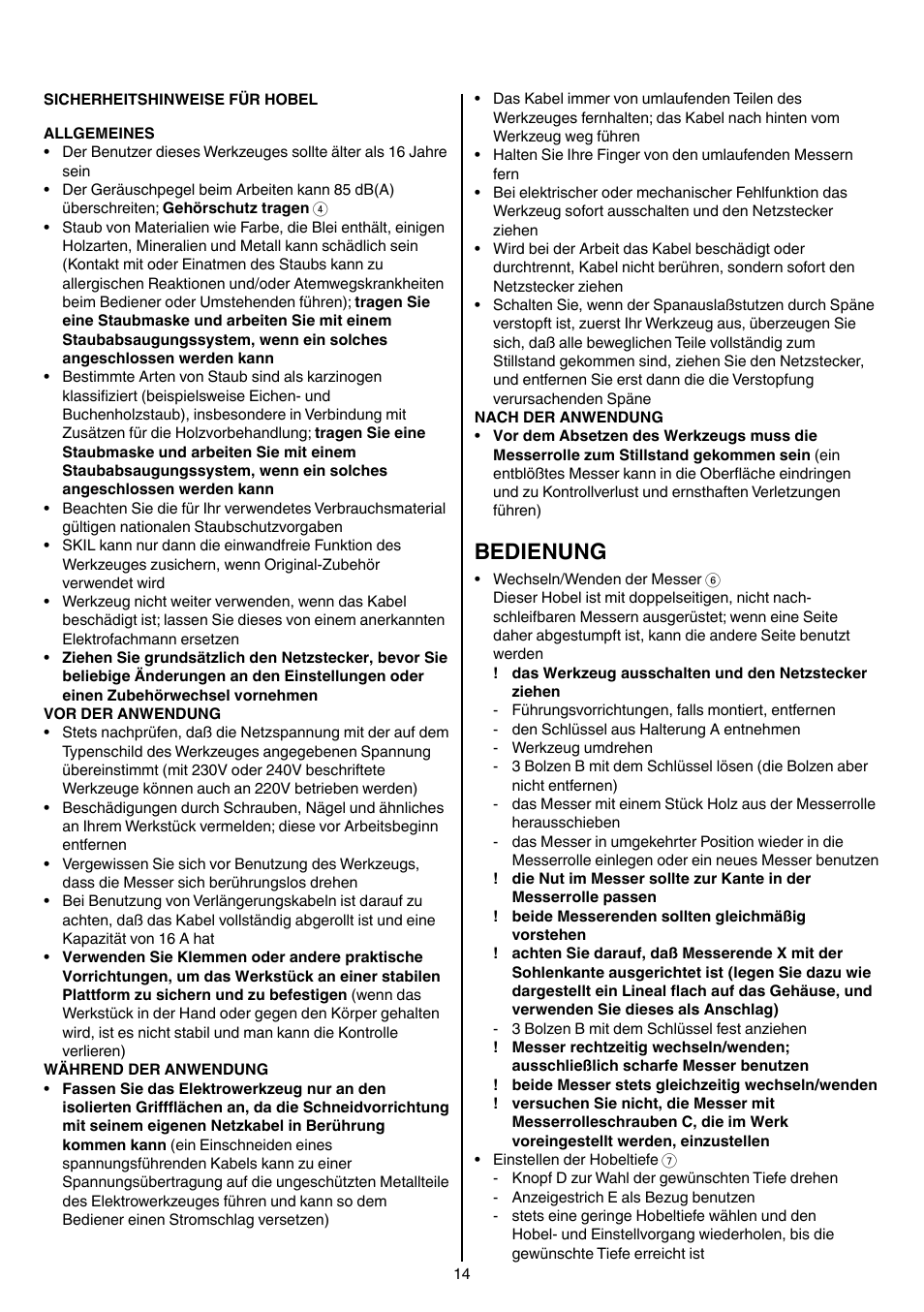 Bedienung | Skil 1560 AA User Manual | Page 14 / 112