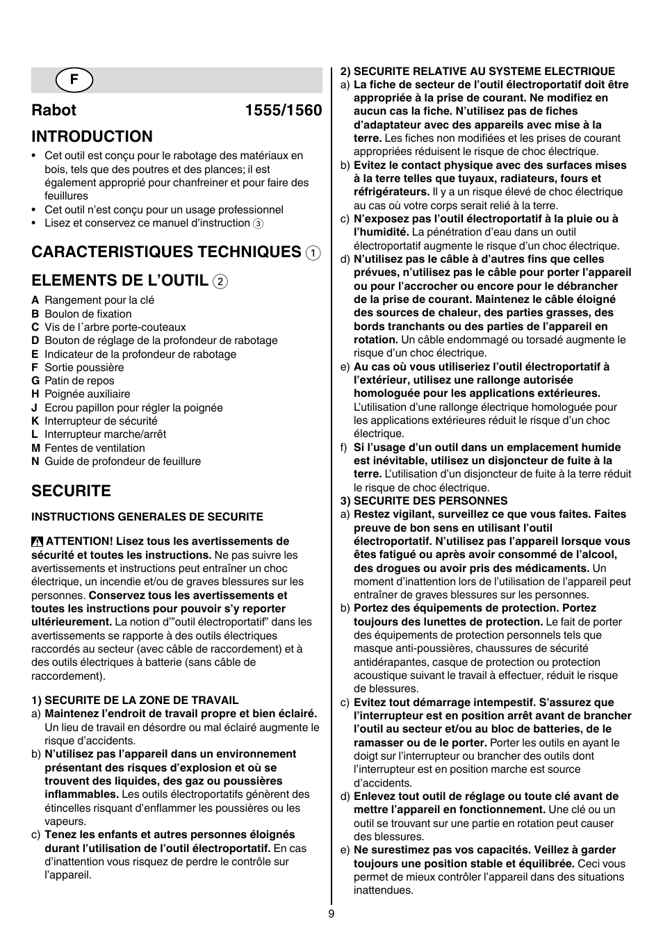 Securite | Skil 1560 AA User Manual | Page 9 / 112