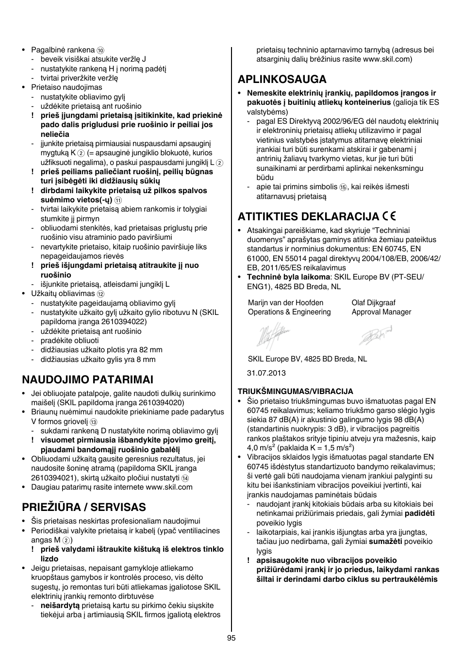 Naudojimo patarimai, Priežiūra / servisas, Aplinkosauga | Atitikties deklaracija | Skil 1560 AA User Manual | Page 95 / 112