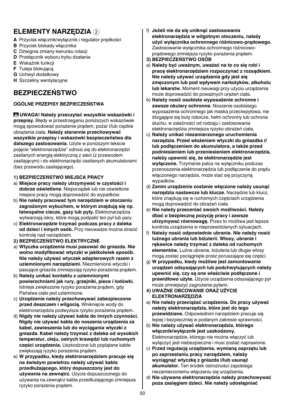 Elementy narzędzia 2, Bezpieczeństwo | Skil 6950 AA (Torro) User Manual | Page 50 / 108