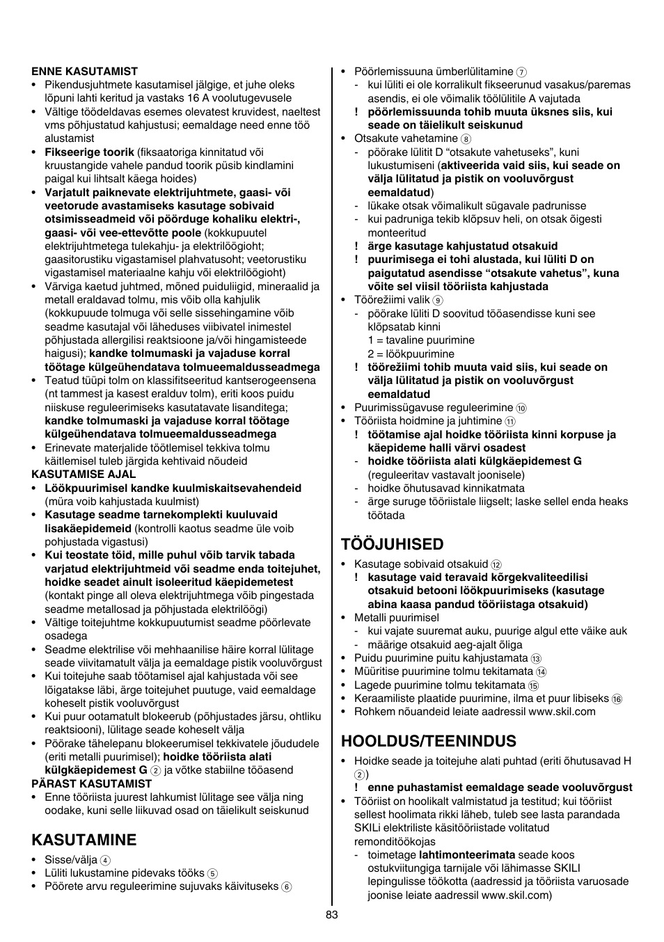 Kasutamine, Tööjuhised, Hooldus/teenindus | Skil 6950 AA (Torro) User Manual | Page 83 / 108