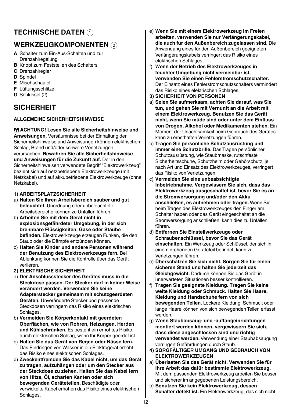 Technische daten 1 werkzeugkomponenten 2, Sicherheit | Skil 1016 AA User Manual | Page 12 / 88