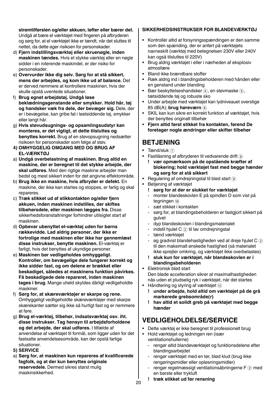Betjening, Vedligeholdelse/service | Skil 1016 AA User Manual | Page 20 / 88