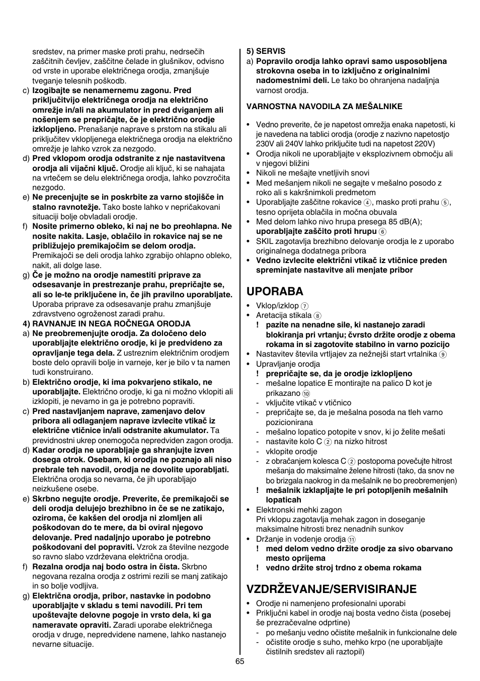 Uporaba, Vzdrževanje/servisiranje | Skil 1016 AA User Manual | Page 65 / 88