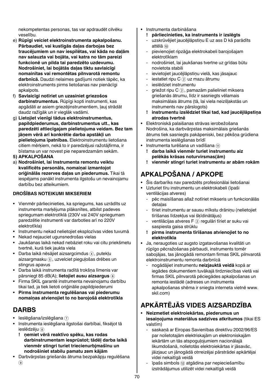 Darbs, Apkalpošana / apkope, Apkārtējās vides aizsardzība | Skil 1016 AA User Manual | Page 70 / 88