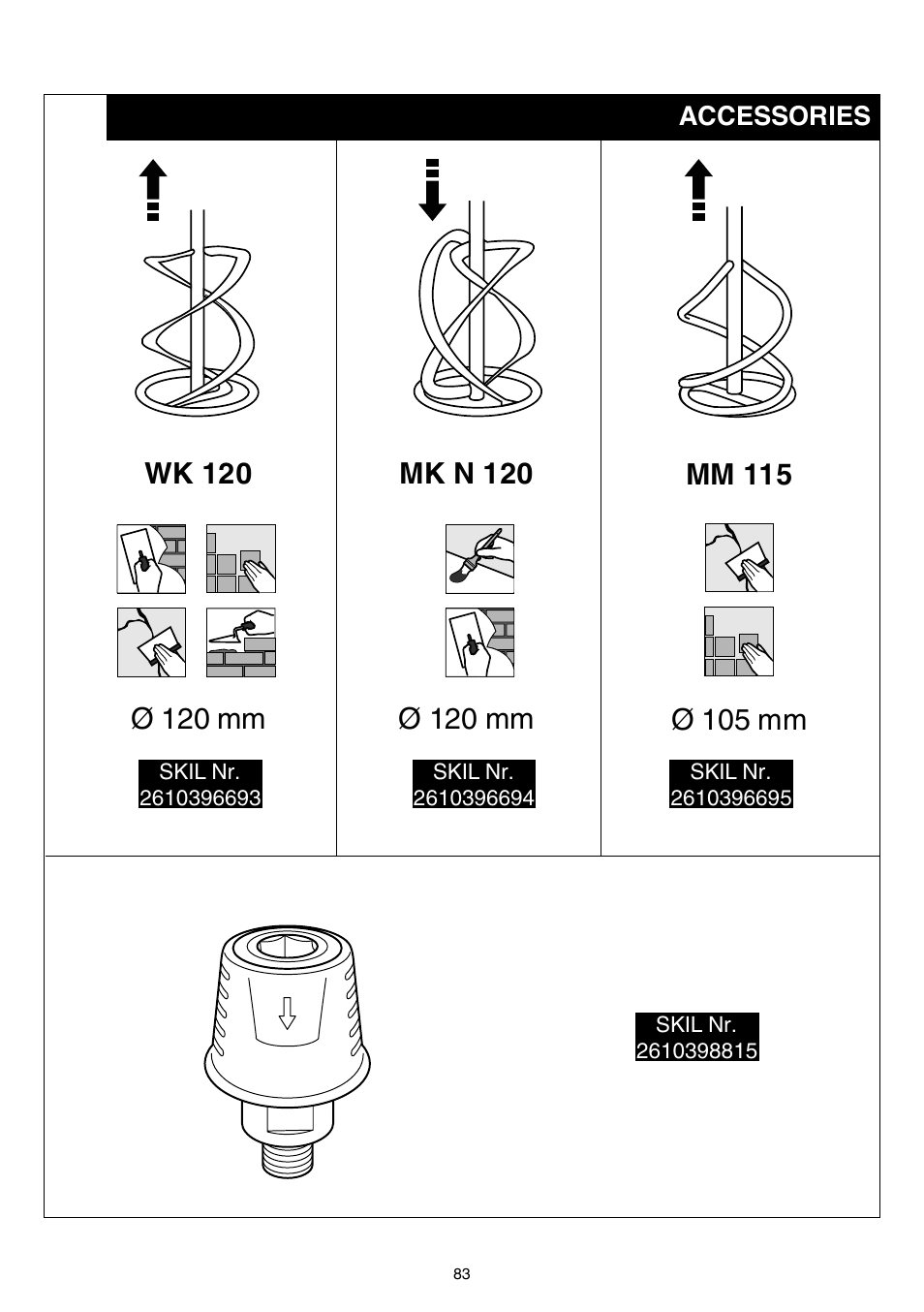 Wk 120, Mk n 120, Mm 115 | Ø 120 mm | Skil 1016 AA User Manual | Page 83 / 88