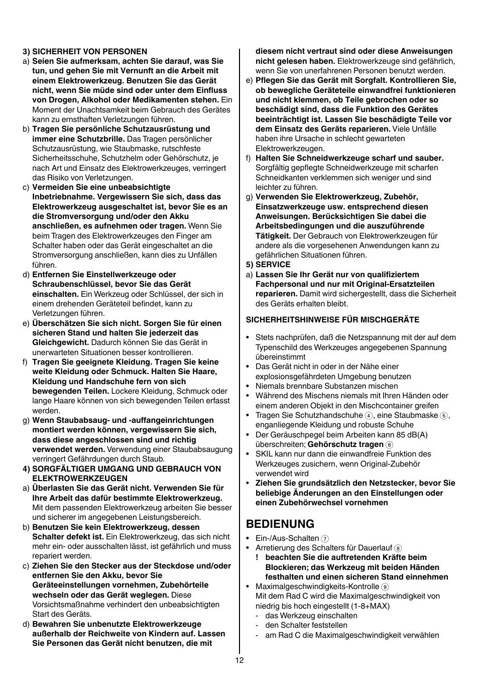 Bedienung | Skil 1613 AA User Manual | Page 12 / 92