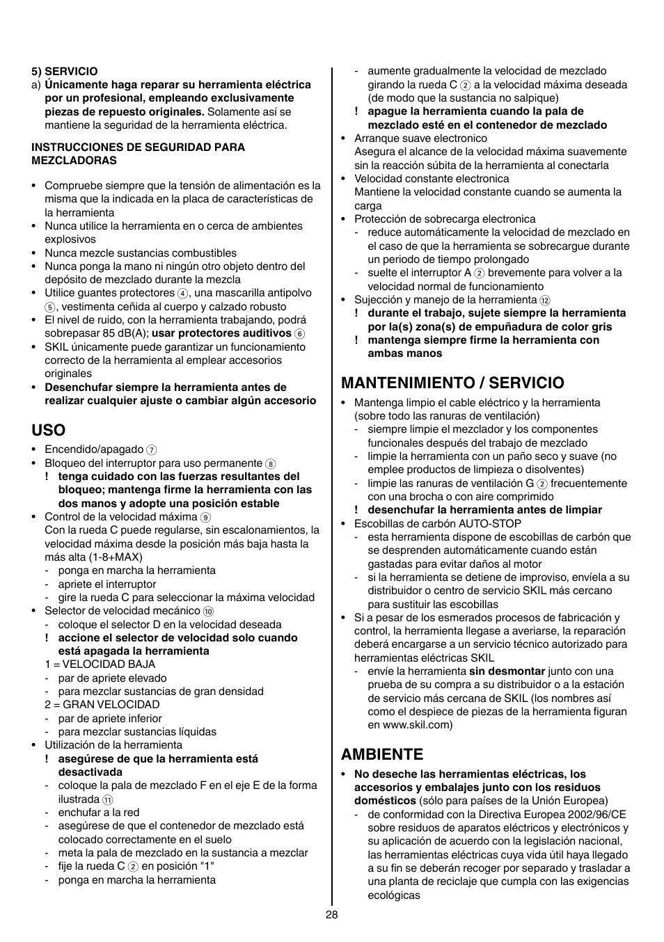 Mantenimiento / servicio, Ambiente | Skil 1613 AA User Manual | Page 28 / 92