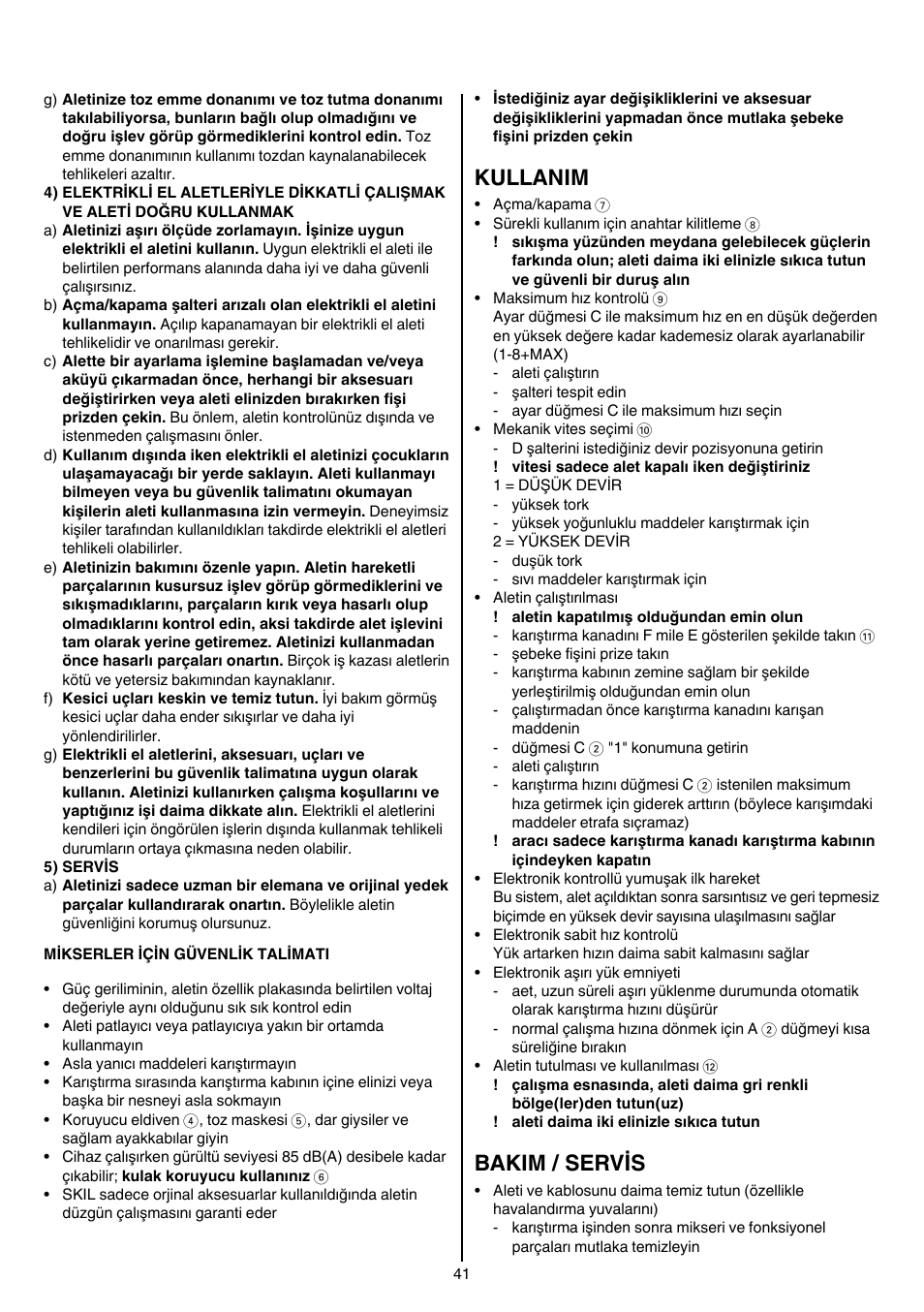 Kullanim, Bakim / servis | Skil 1613 AA User Manual | Page 41 / 92